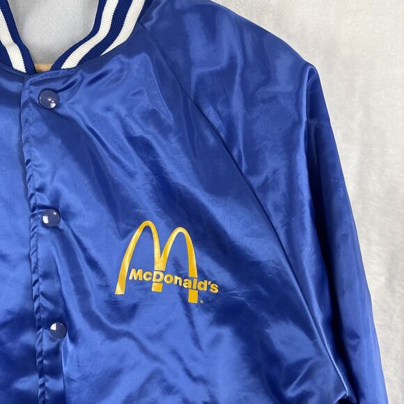 Vintage 80’s 90’s McDonald’s Satin Bomber Jacket Size Large Blue Aristo Jac - Picture 3 of 7